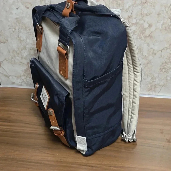Himawari | Backpack | Navy and Beige | Brushed Silver Accents | Gently worn - Picture 5 of 12